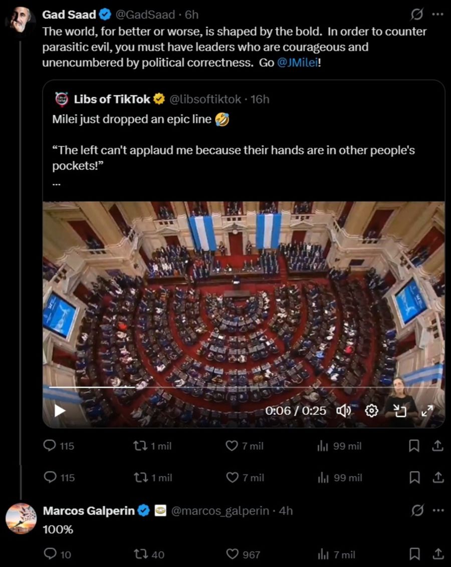 Tuit Galperin apoyo a Milei