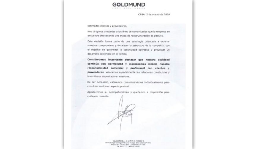 Comunicado de Goldmund S.A.