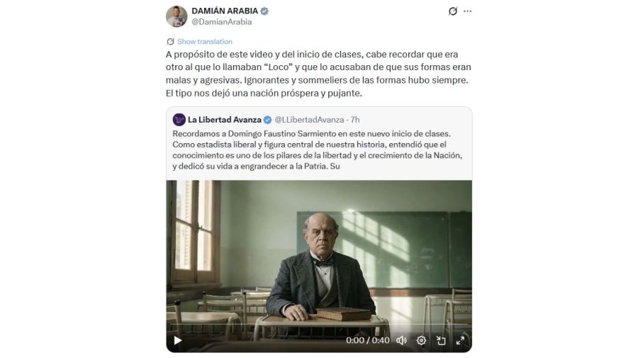 Damián Arabia comparó a Milei y Sarmiento