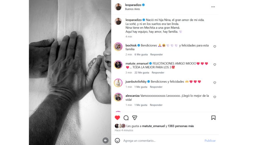 Nació la hija de Leo Paradizo