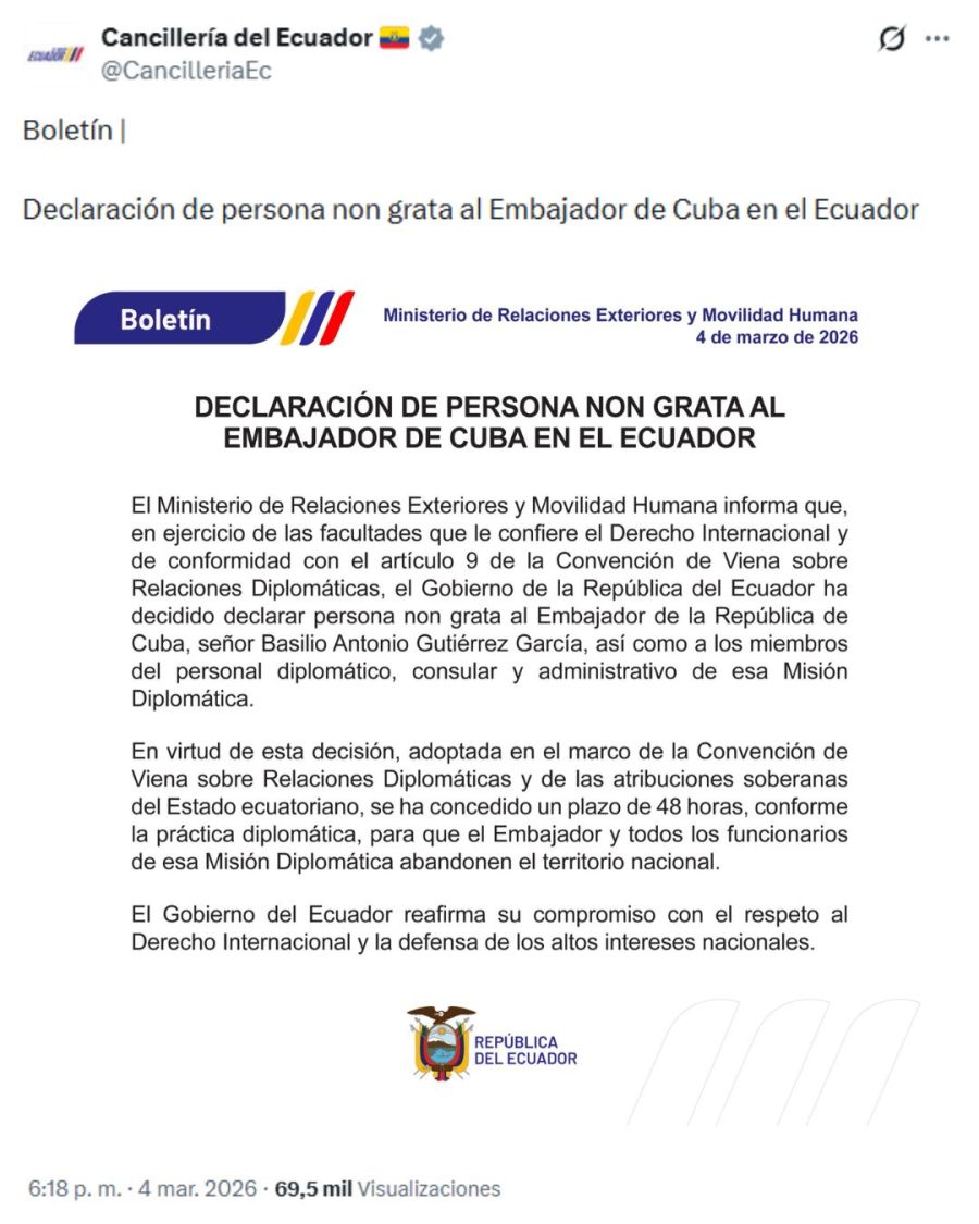 Comunicado Cancillería de Ecuador