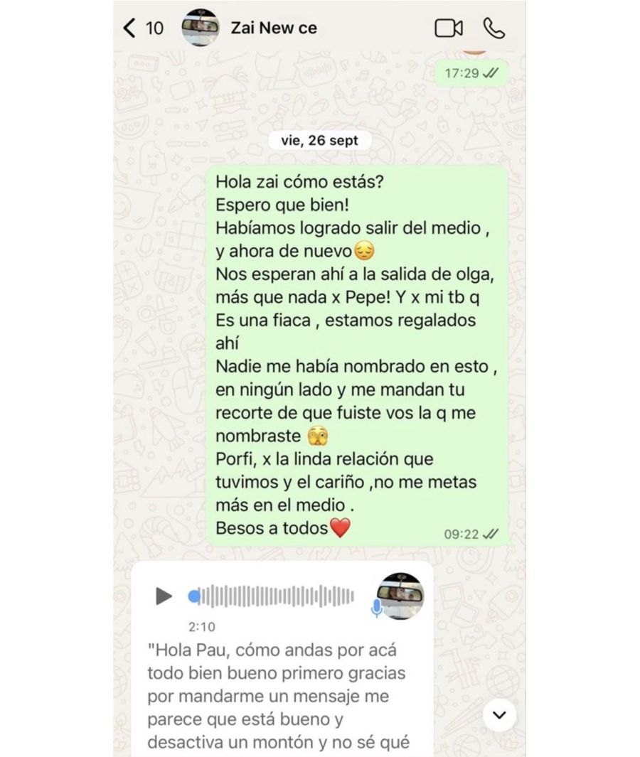 El chat de Paula Chaves y Zaira Nara