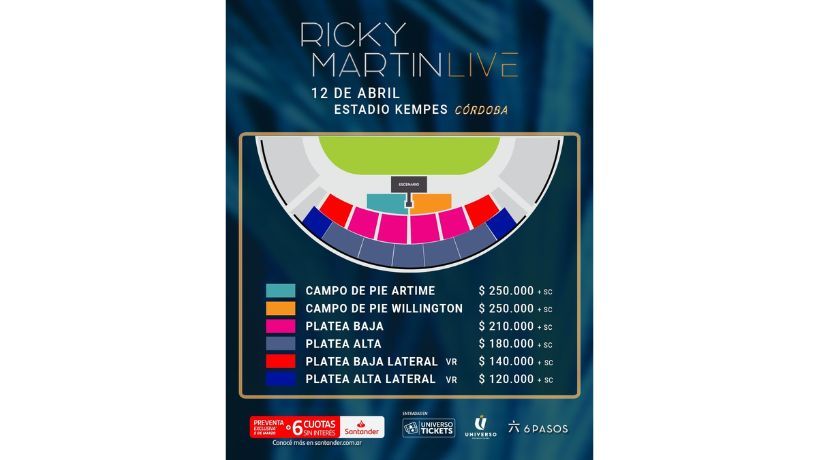 Valor delas entradas de Ricky Martin