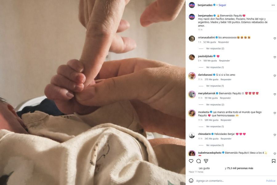 Benjamín Amadeo anunció el nacimiento de su segundo hijo