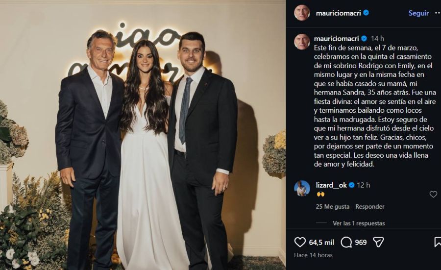 El emotivo detalle de Mauricio Macri para recordar a su hermana, Sandra, en la boda de su sobrino 