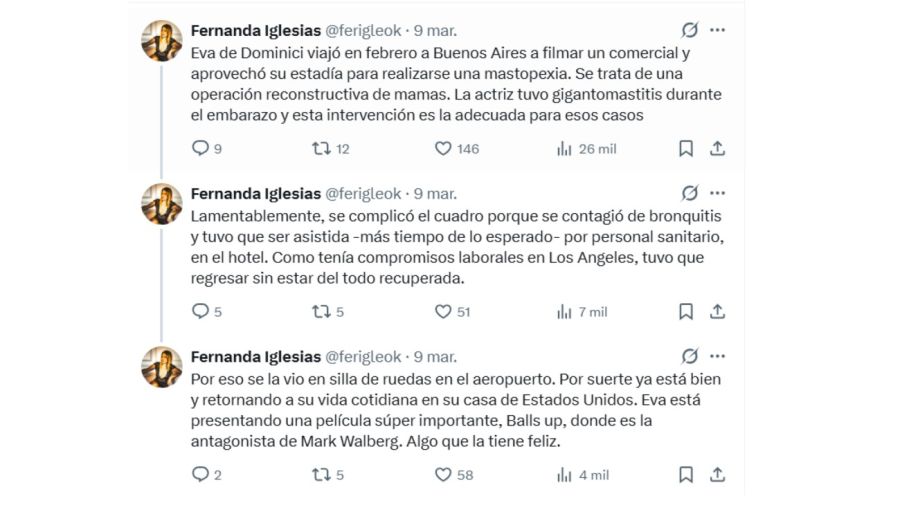 La salud de Eva De Dominici 