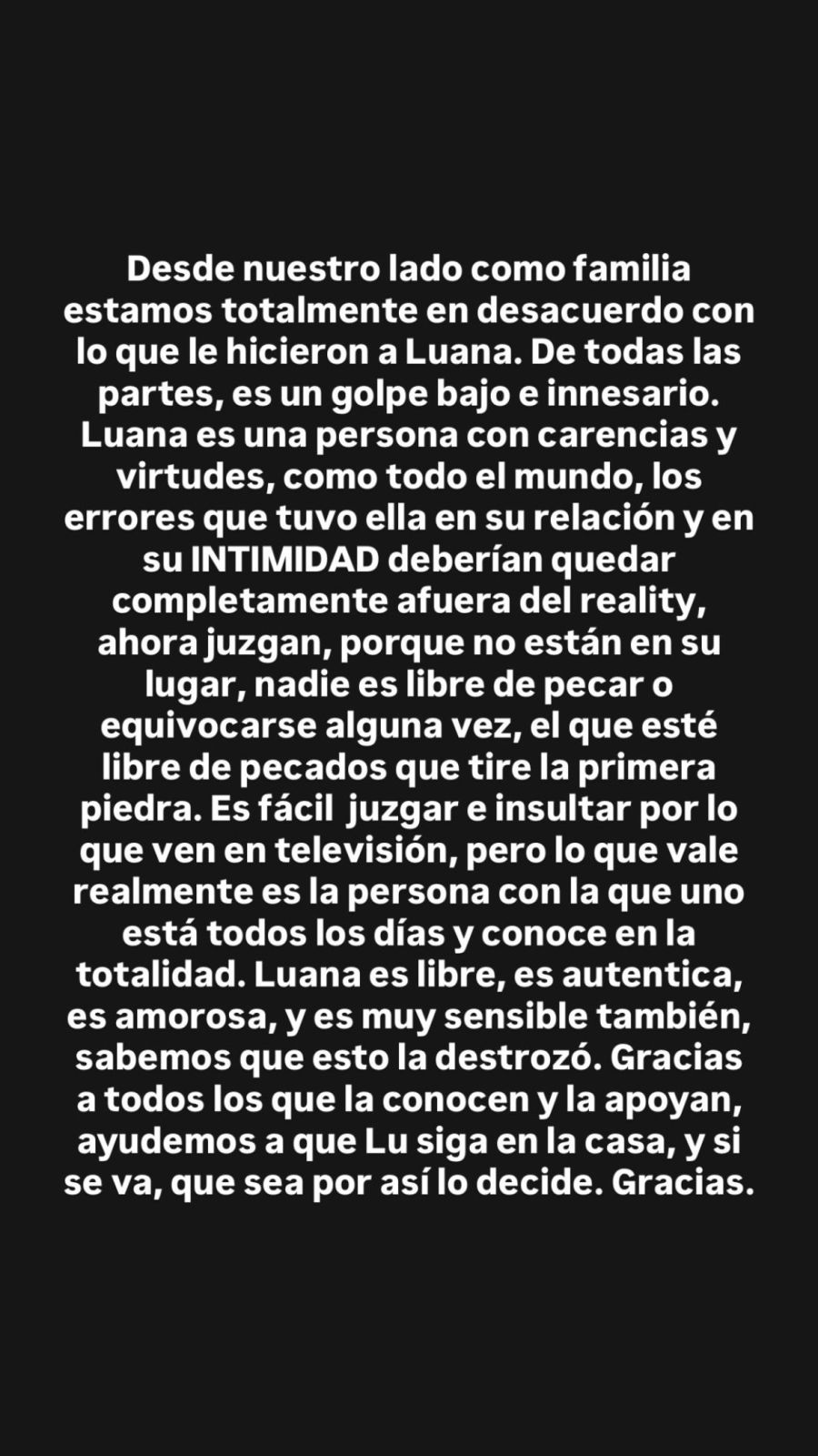 El durísimo descargo de la familia de Luana Fernández por el derecho a réplica que sucedió en Gran Hermano Generación Dorada 