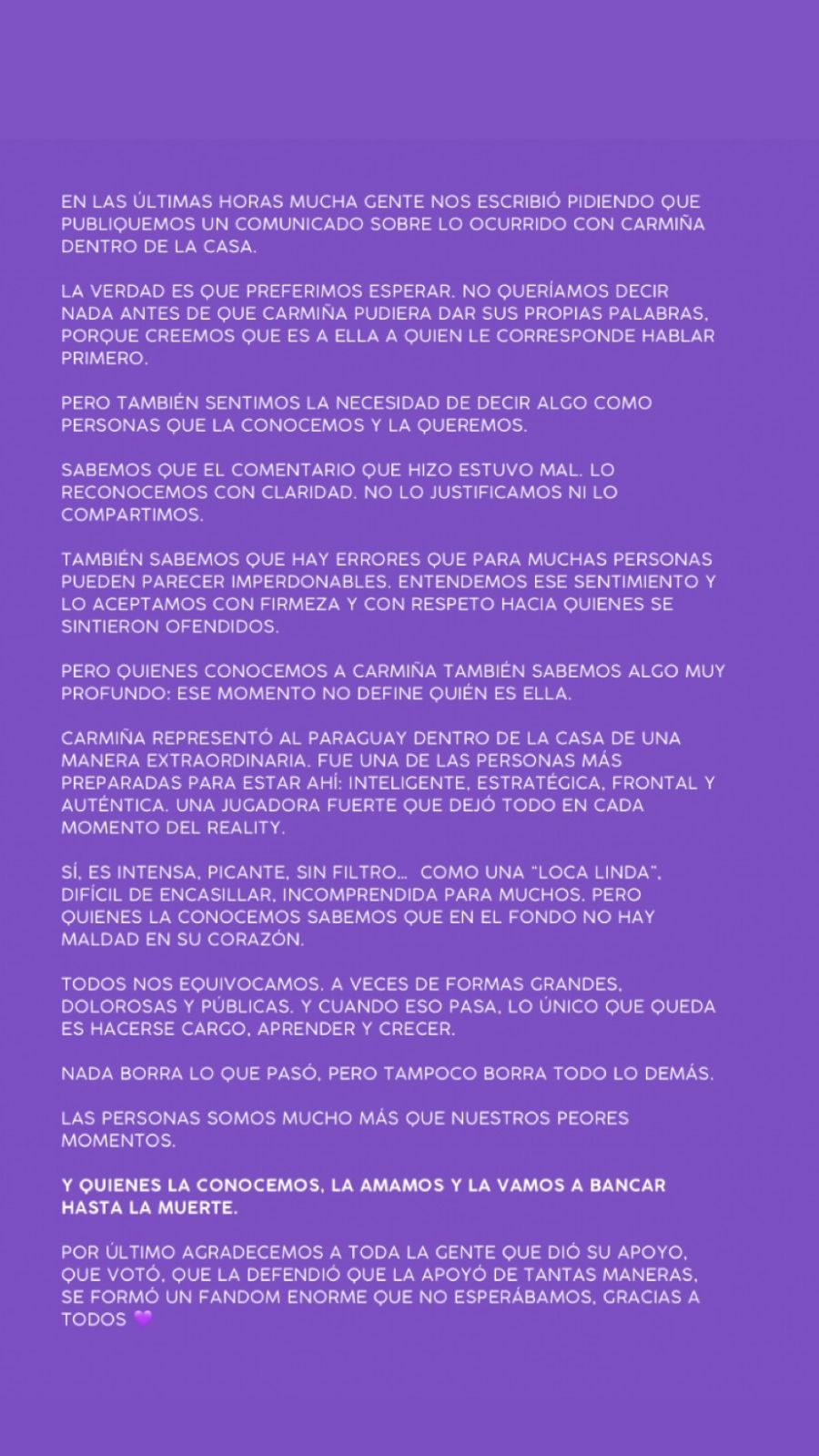 Comunicado de la familia de Carmiña Masi