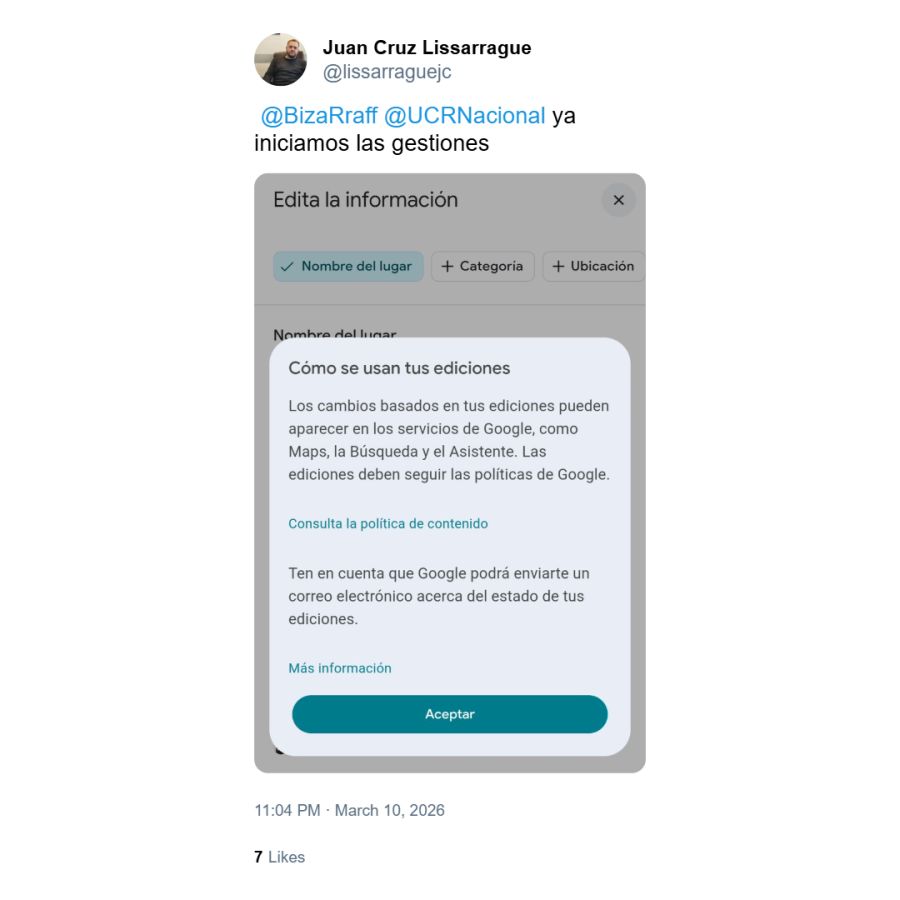 Posteo de Juan Cruz Lissarrague, presidente de la Juventud Radical de Bahía Blanca 