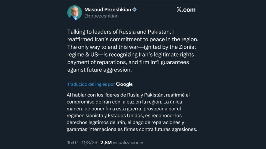 Tweet del presidente de Irán