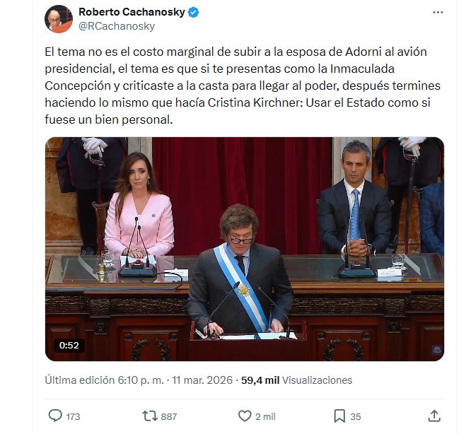 Más del tema Adorni: la crítica de Cachanosky al presidente Milei por su defensa del jefe de Gabinete.