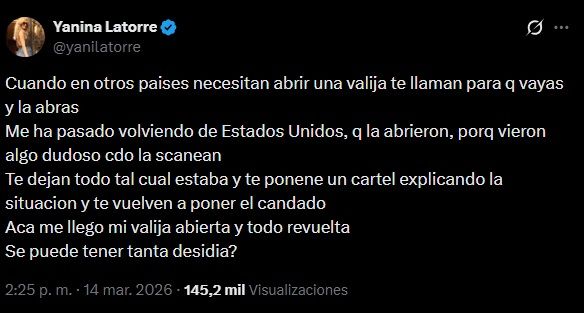 El mal momento de Yanina Latorre en medio de un viaje 2