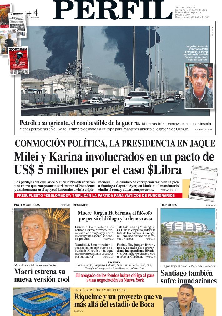 La tapa del Diario PERFIL del domingo 15 de marzo de 2026