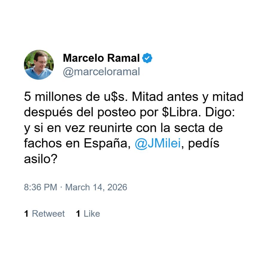 Posteo de Marcelo Ramal contra Javier Milei por la causa Libra