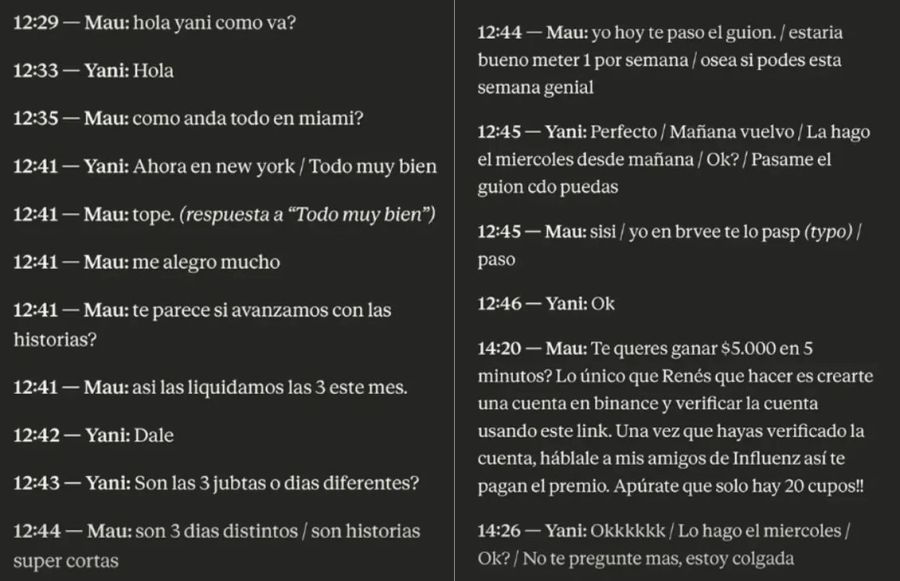 Yanina Latorre fue vinculada al caso $Libra tras difundirse chats con Mauricio Novelli