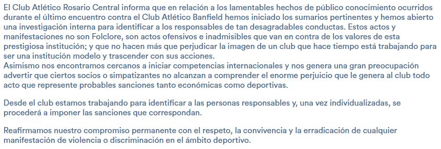 Comunicado Rosario Central