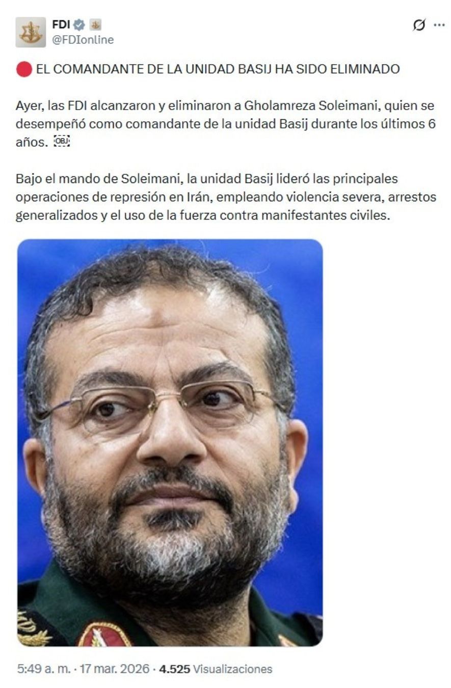 Israel anunció que mató a un alto mando de la Guardia Revolucionaria de Irán