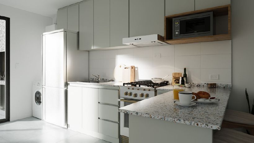 Render de la cocina en Casa Gama