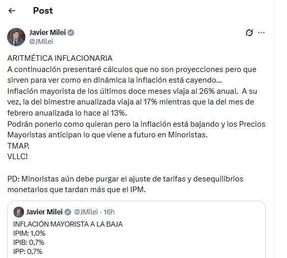 Inflacion mayorista a la baja Milei. 