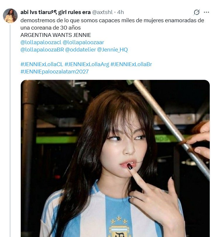 Los fans argentinos quieren a Jennie de BLACKPINK en Lollapalooza 2027 