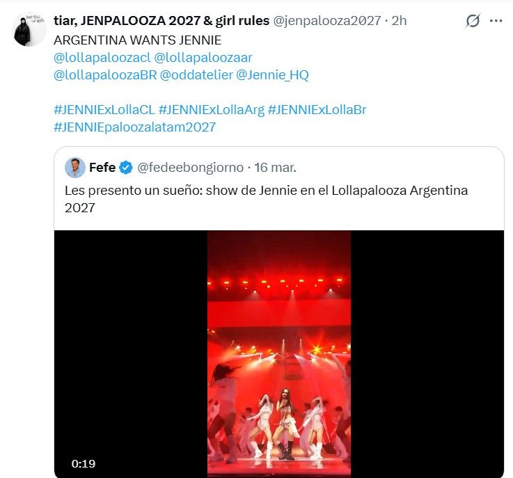Los fans argentinos quieren a Jennie de BLACKPINK en Lollapalooza 2027