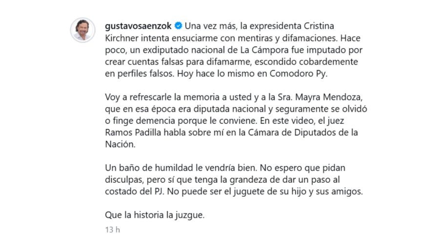 Tweet de Gustavo Sáenz