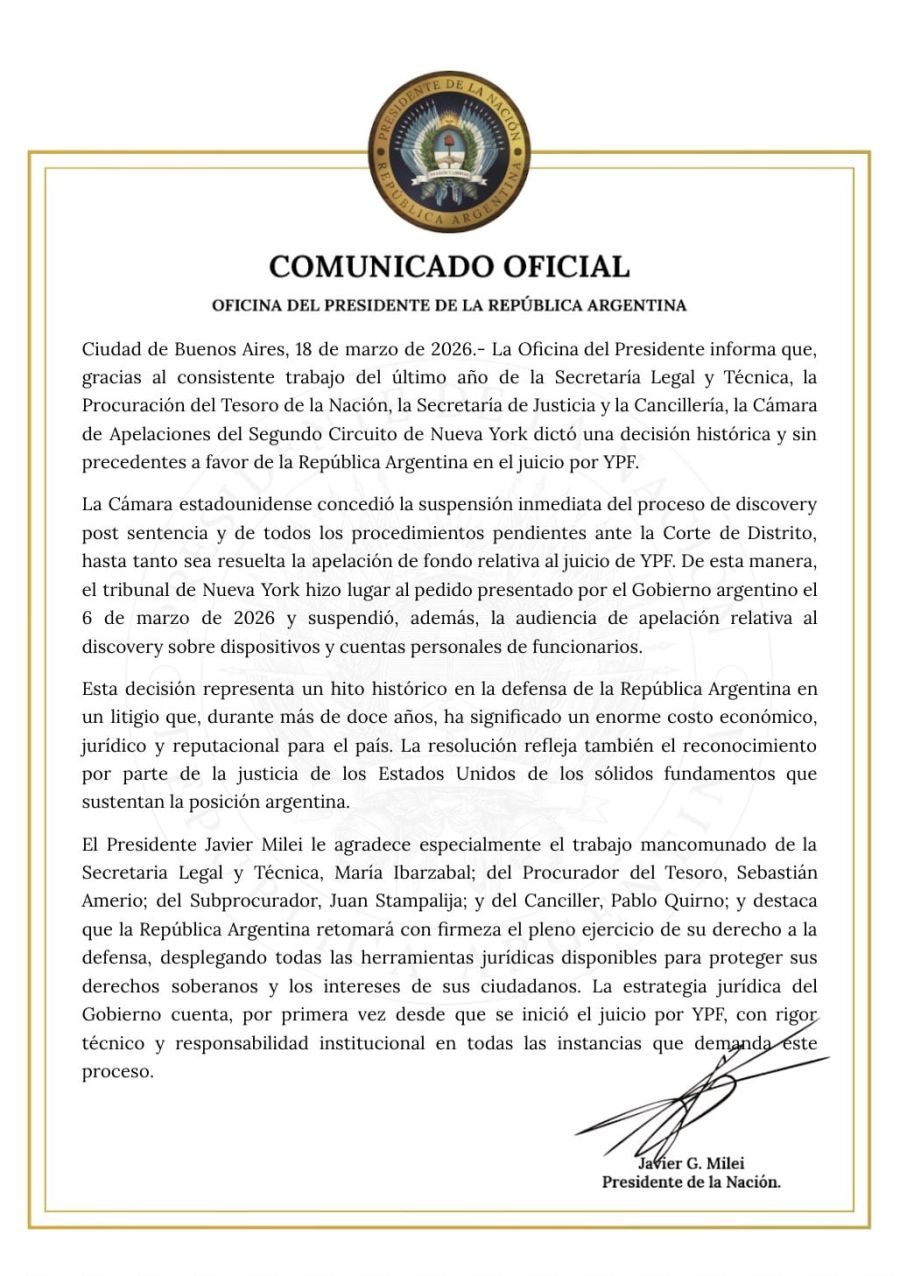 Comunicado Gobierno YPF