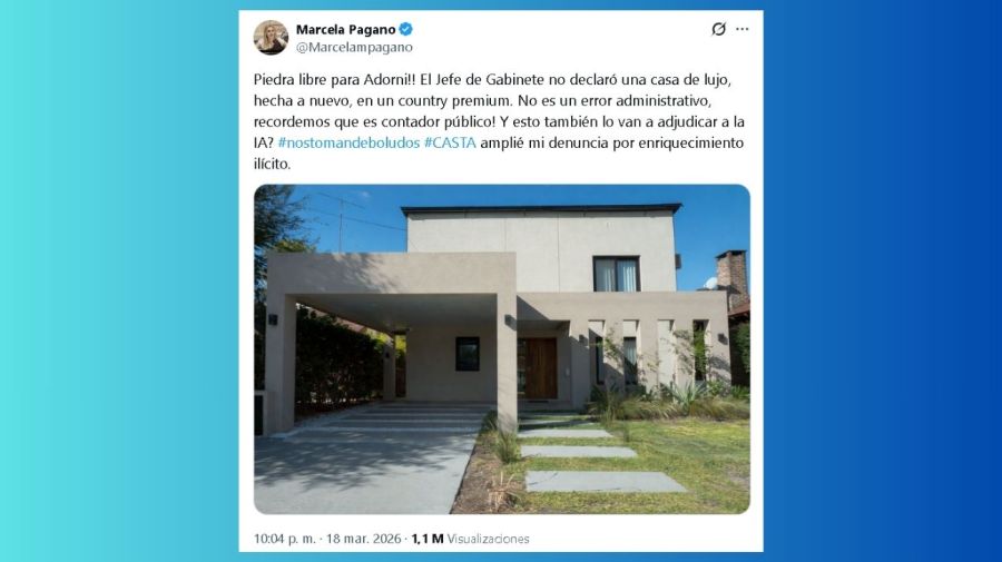 La diputada Marcela Pagano denunció por supuesto enriquecimiento ilícito al jefe de Gabinete Manuel Adorni