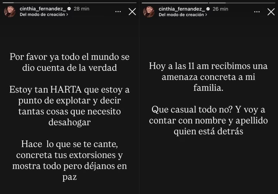 Cinthia Fernández contó que fue amenazada