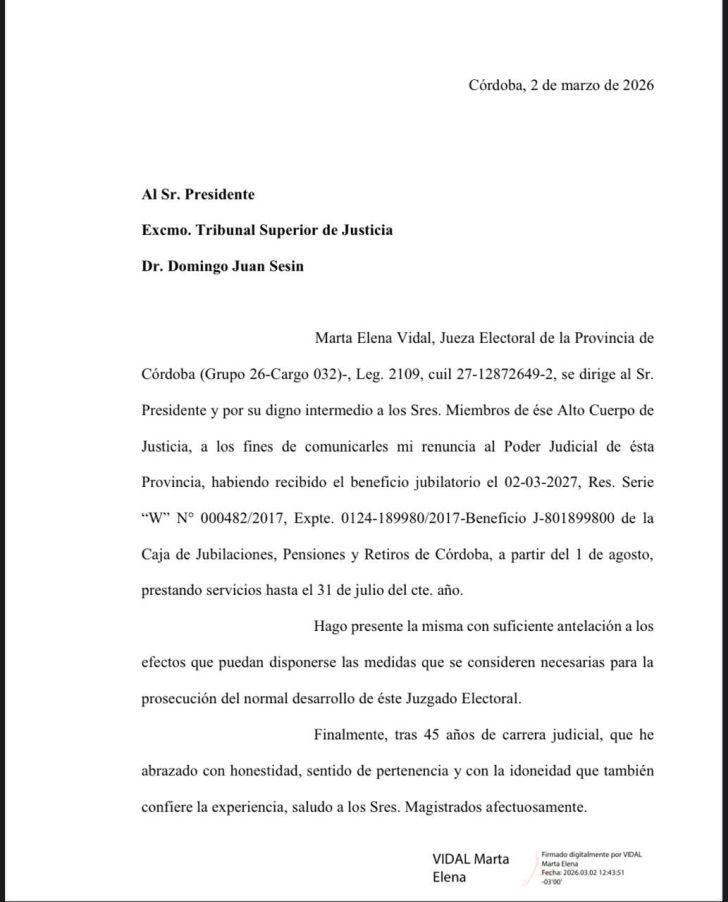 Carta de renuncia Marta Vidal