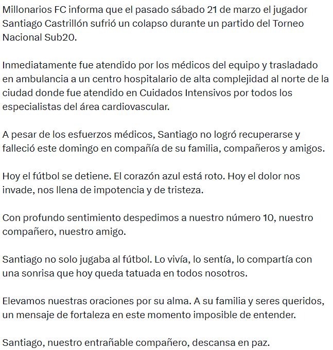 Comunicado Millonarios