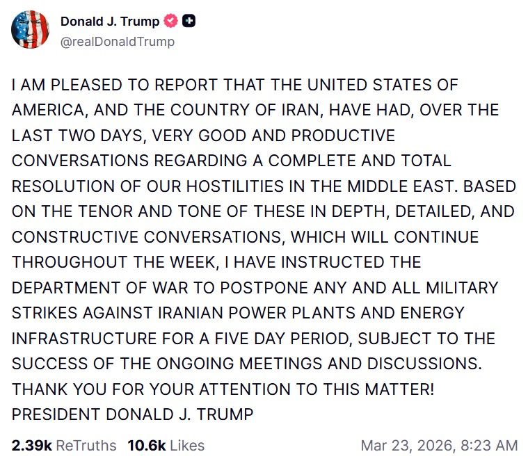 Mensaje de Donald Trump en Truth Social