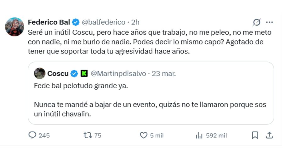 Coscu y Federico Bal reavivaron su pelea