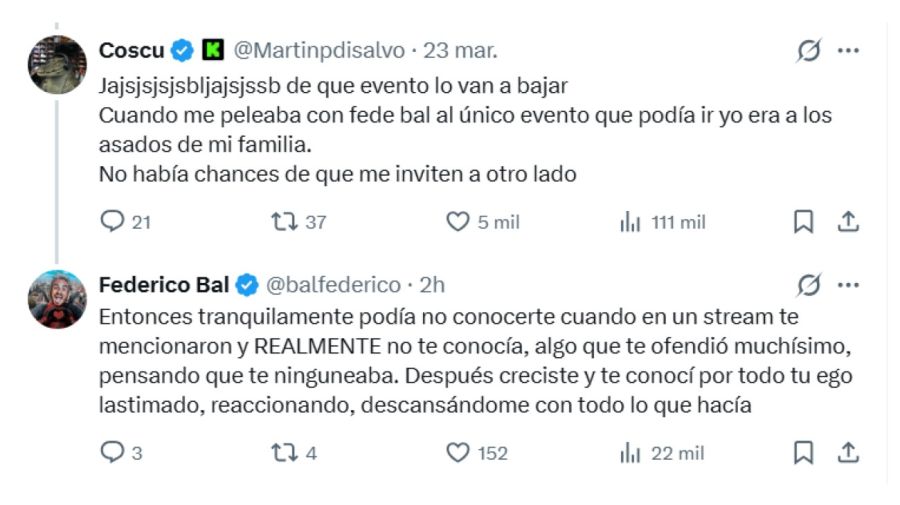 Coscu y Federico Bal reavivaron su pelea