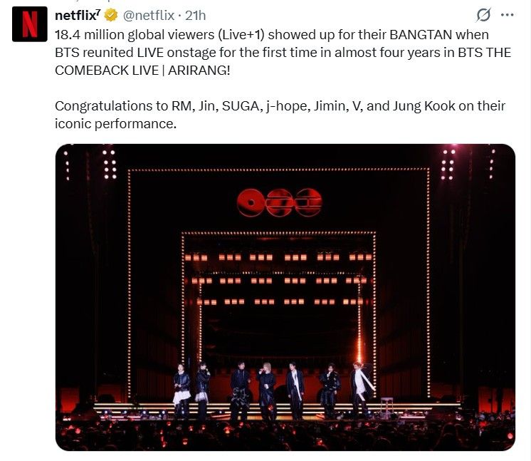 Visualizaciones transmisión en vivo del concierto de BTS