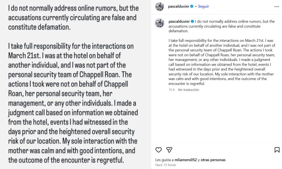 Descargo de Pascal Duvier tras el drama con Chapelle Roan