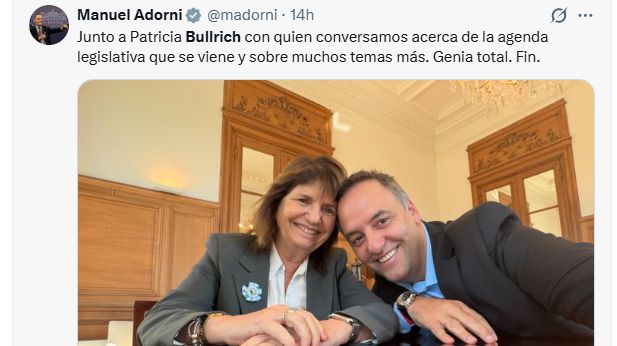 Adorni se mostró con Bullrich en el Senado este jueves.