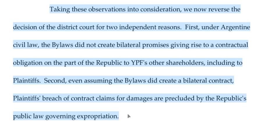 Fallo de la justicia norteamericana a favor de la Argentina. 
