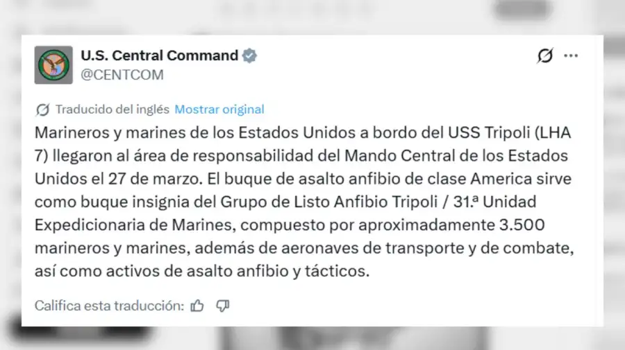 Buque anfibio llega a Medio Oriente