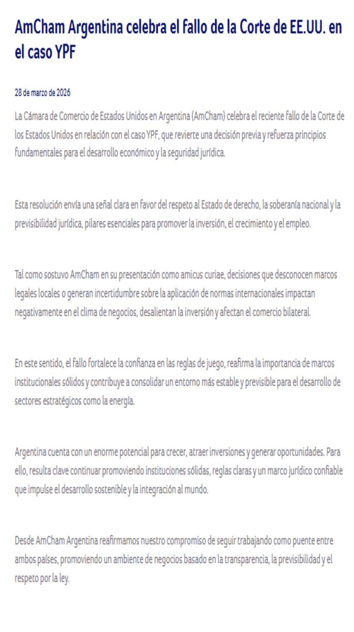 Comunicado Amcham Argentina