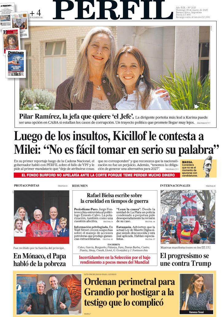 La tapa del Diario PERFIL del domingo 29 de marzo de 2026