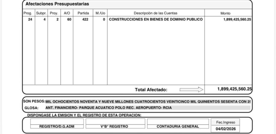 La captura de la afectación presupuestaria que difundió Pérez Pons. 