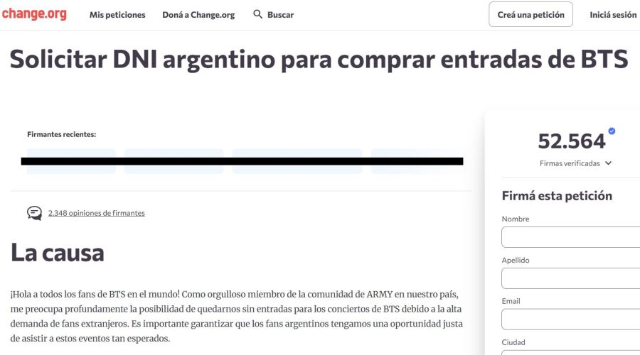 Solicitar DNI argentino para comprar entradas de BTS
