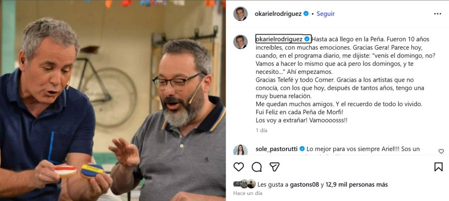 Ariel Rodríguez se despidió de La Peña de Morfi