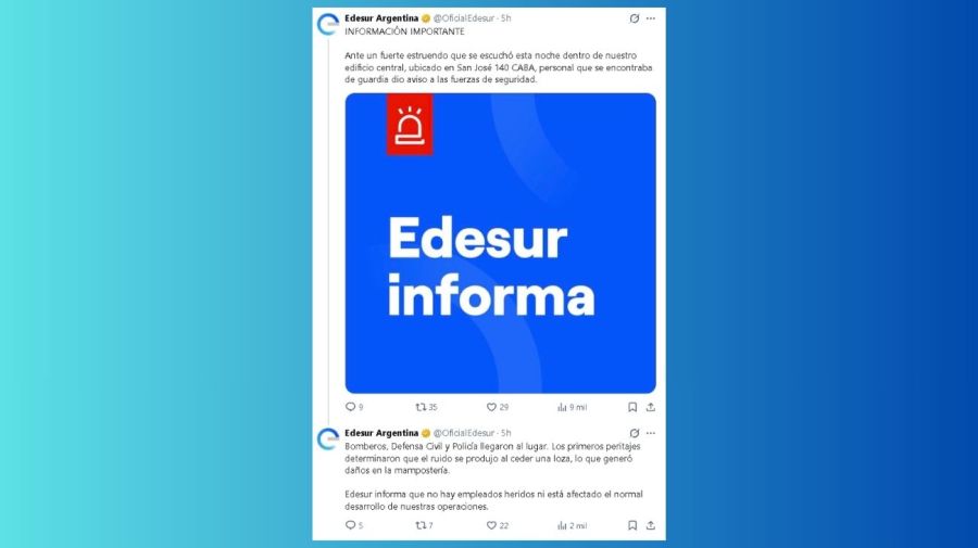 Comunicado de Edesur tras el derrumbe del techo de su edificio central, en el barrio porteño de Monserrat