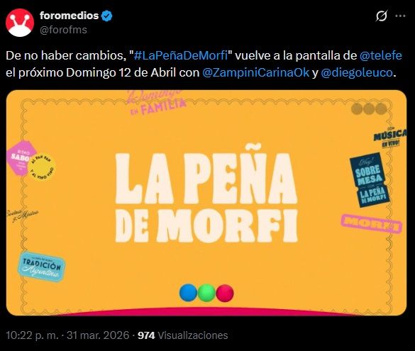 Confirmaron cuándo sería el debut de La Peña de Morfi en Telefe con la conducción de Carina Zampini y Diego Leuco