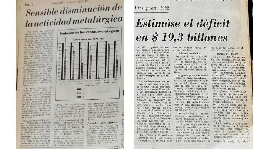 Disminución de la actividad metalúrgica el 1ero abril 1982 / El déficit del presupuesto 1ero abril 1982