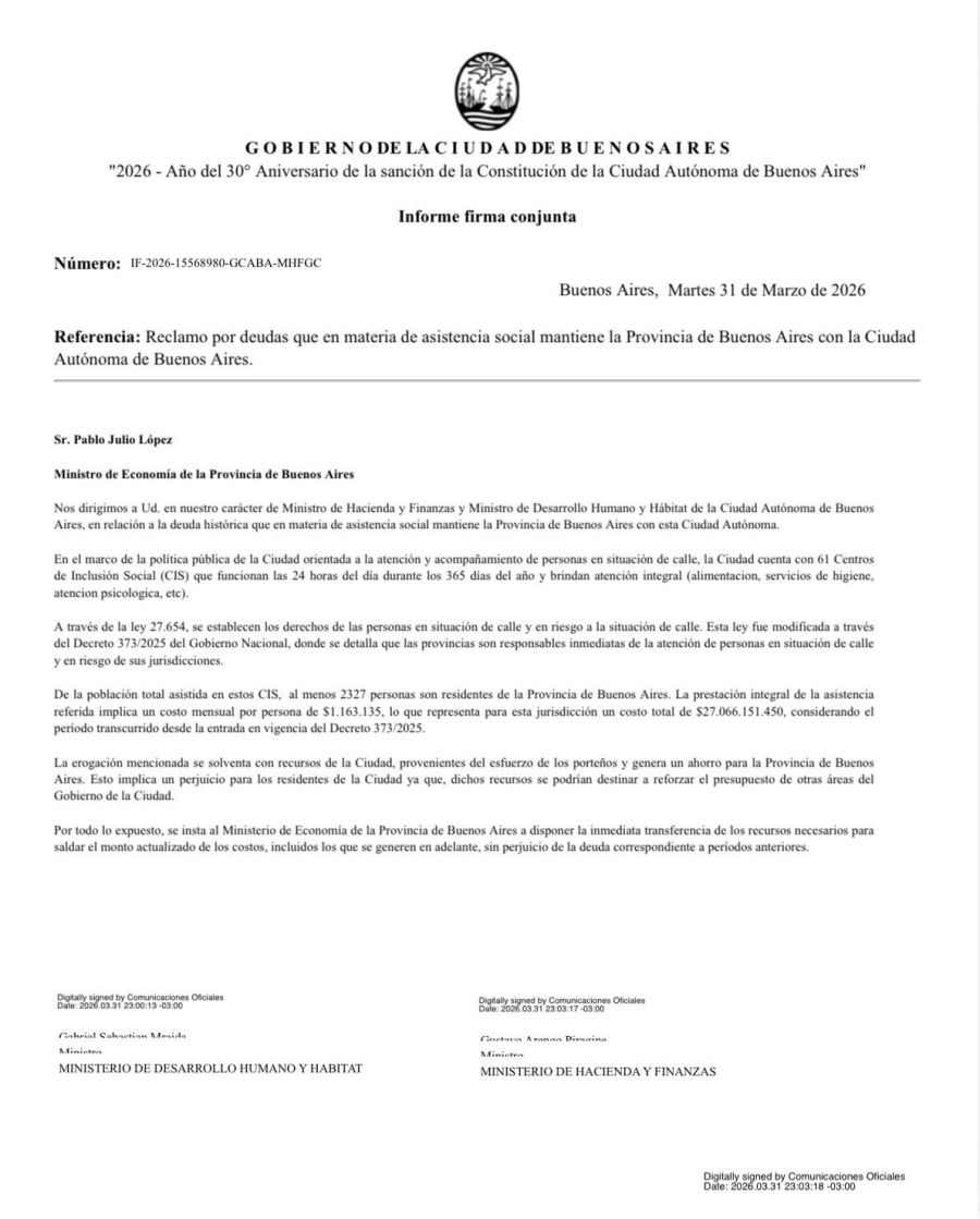 El reclamo del Gobierno porteño al gobernador Axel Kicillof