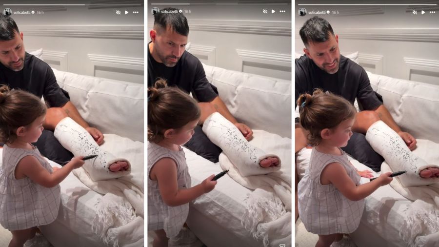 El Kun Agüero y su hija Olivia