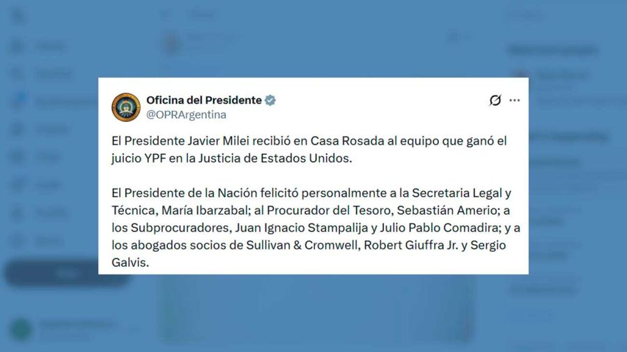 El Presidente Javier Milei recibió en Casa Rosada al equipo que ganó el juicio YPF